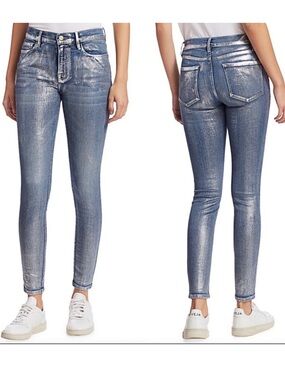 NWT Frame Le Skinny De Jeanne Silver Metallic Jeans Canon Foil Sz 27
